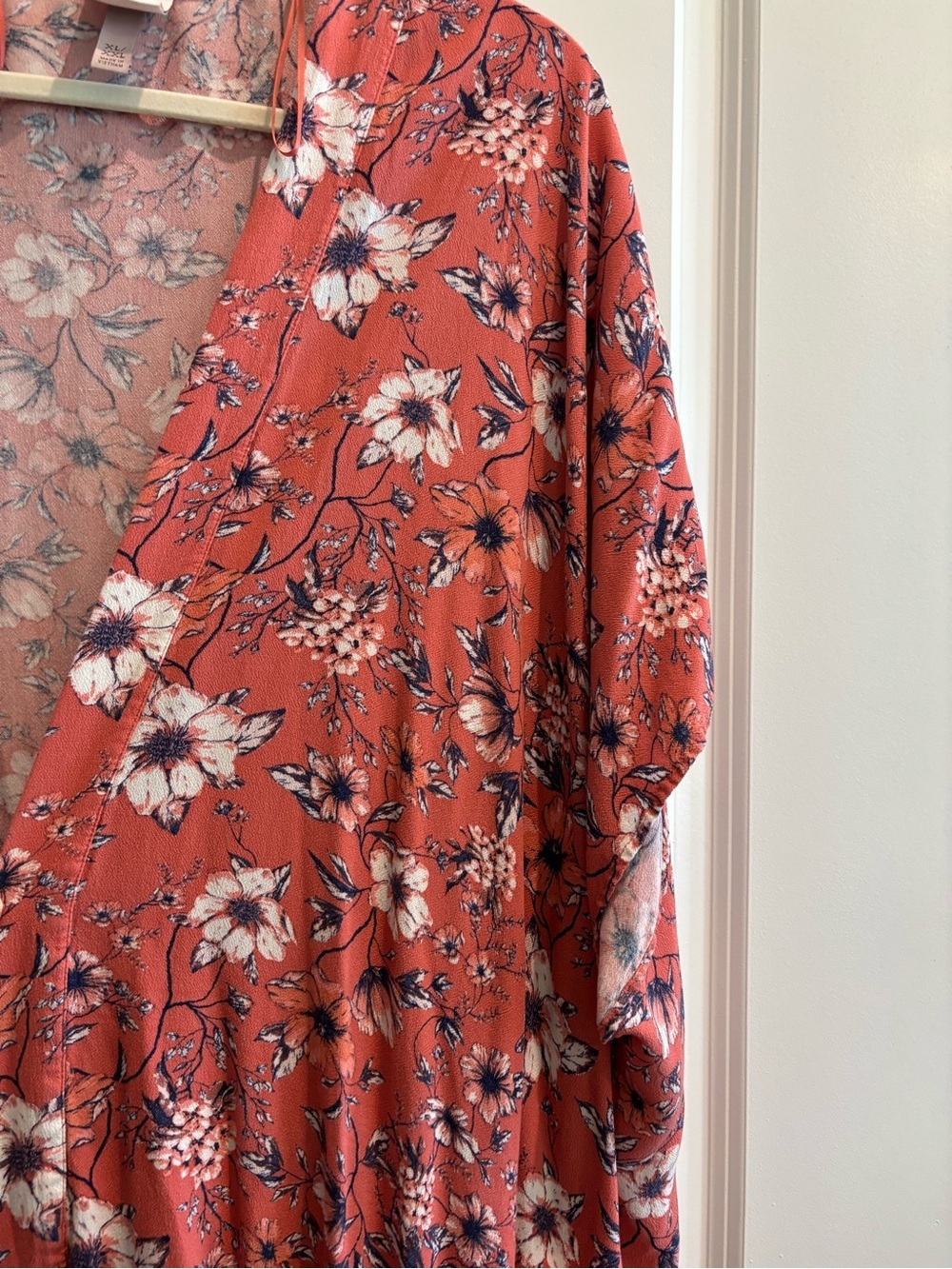Knox Rose Floral Tassel Kimono Cardigan Coral Boho XL XXL Duster Wrap - Picture 4 of 5